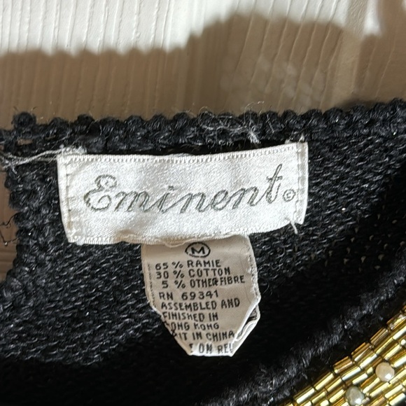 Eminent Vintage 80’s Embellished Sweater Black Sparkly Floral Sequins‎ & Beads - Picture 5 of 11